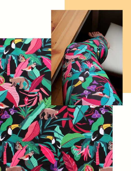 tela lycra estampada tropical divertida para ropa de baño o leggings