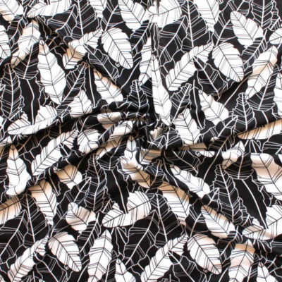 tela lycra estampada para ropa de baño hojas blanco y negro