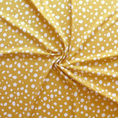 Lycra de baño elástica estampado amarillo mostaza manchas lunares para coser bañadores y bikinis