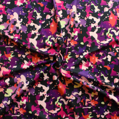 tela lycra estampada camuflaje multicolor morado rosa para coser bañador, bikini o ropa deportiva