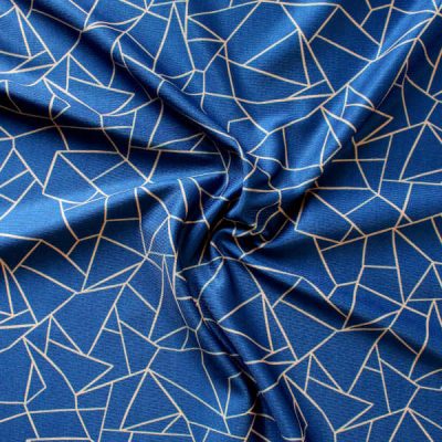 Tela de lycra para ropa de baño azul marino estampado geométrico lineas